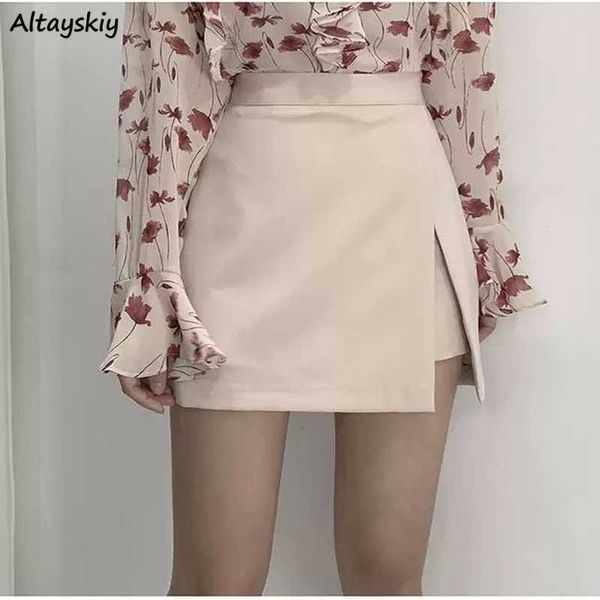 

skirts mini skirts women irregular solid side-slit stretchy korean style trendy chic ol high waist female bottom popular spring autumn p2304, Black