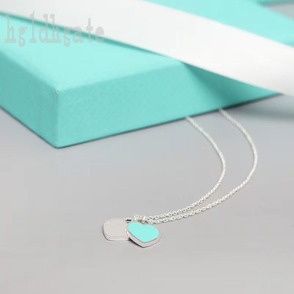 

double heart necklace love necklaces designer enamel blue tag luxury pendants 67800966 pendants men necklaces womens girlfriend street zb005, Silver