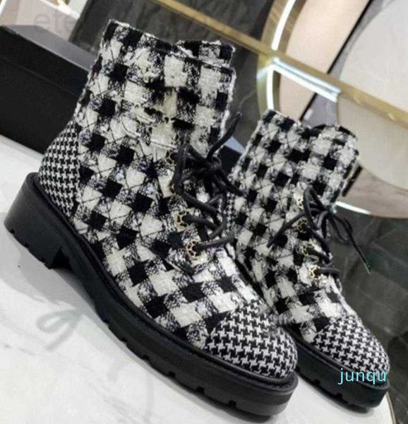 

autumn 2022 boots and winter short lace up nude thick sole heel leather color matching martin boots 's work motor vehicle women's, Black