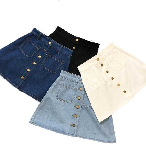 

skirts new spring summer trf womens a line jeans short denim mini skirt button off double pockets harajuku y2k falda skirts p230403, Black