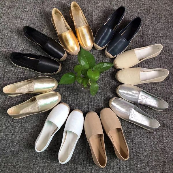

womans loafer shoes espadrilles 100% real leather designer lambskin summer spring cassandre women canvas shoes luxury cap toe size 34-42 com, Black
