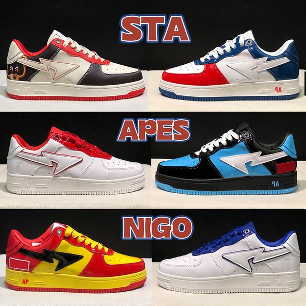 

new nigo bapestas sta low running shoes apes france comics venom college dropout patent leather white red abc camo blue pastel pink men wome, Black