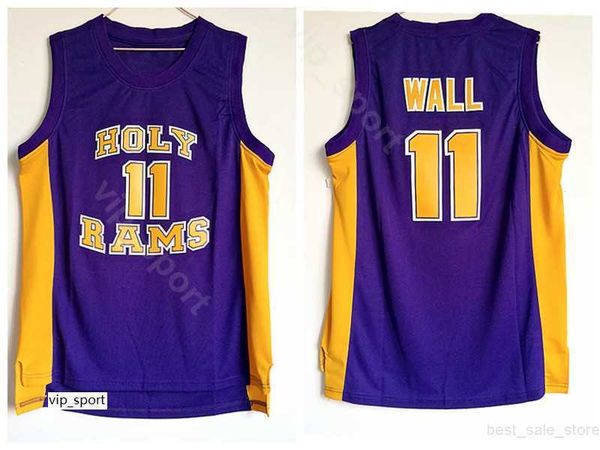 

men basketball john wall 11 high school holy jerseys team color purple for sport fans breathable pure cotton university quality, Black