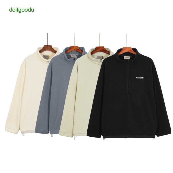 

women and men's hoodies fear god essen fleece high neck half zip fosg double thread high street loose fitting sweater for men, Black