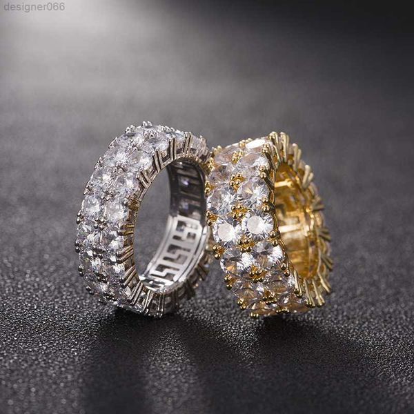 

7-12 gold love rings micro paved 2 row tennis zircon hip hop silver plated finger ring for men women