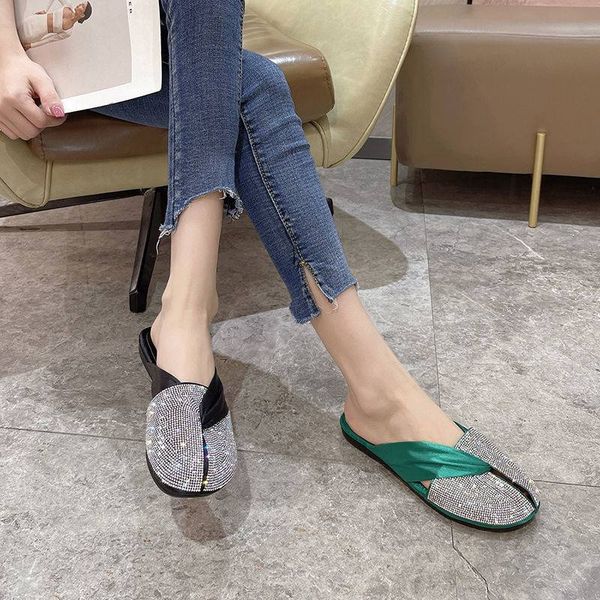 

women's summer slippers fashion cute color matching rhinestones outdoor comfortable leisure beautiful sandals, Black