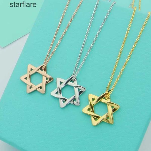 

hexagram pendant necklace with diamonds designer jewelry womens necklaces as gift with blue box, Silver