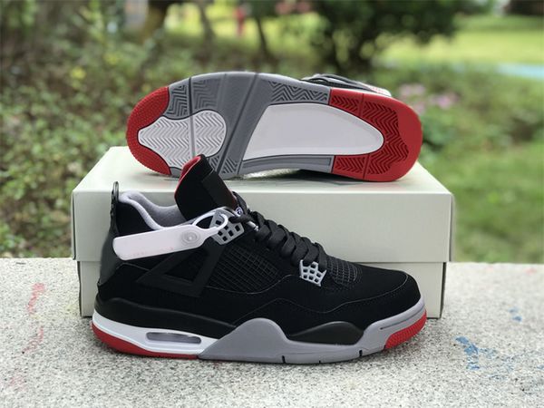 

2023 release authentic basketball shoes 4 bred 4s black cement grey red men outdoor sneakers, Red;white