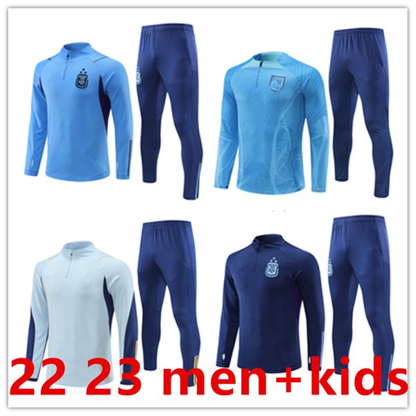 

22 23 tracksuit englands soccer training kit half zip outdoor jogging jersey argentina 2023 men and kids national football long sleeve spain, Black