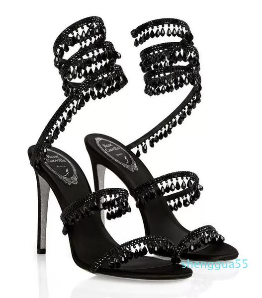 

evening rene chandeler elegant rene sandals shoes for women stiletto heel glitter soles lady crystal beads caovillas high heels party284w 99, Black