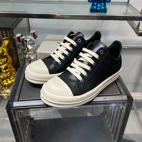 

lace up genuine leather low casual shoes men round owens mainline dark shadow thick sole strobe polished luxury designer ro original sneaker, Black
