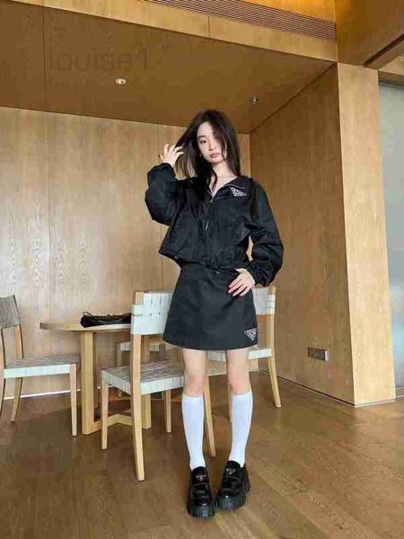 

two piece dress designer 23 early spring new ni series triangle diamond hooded coathigh waist a-line half-skirt casual versatile set vw41, White