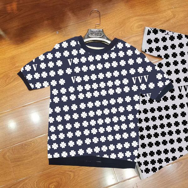 

women's knits short sleeve tees sweater letter jacquard comfortable womens knitted soft material crewneck, White