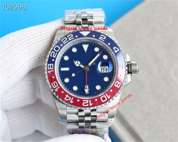 

men's watches gmt automatic mechanical watch 40mm dual time cal.3186 3285 movement 904l sapphire coke ring ceramic glow diving luxury w, Slivery;brown