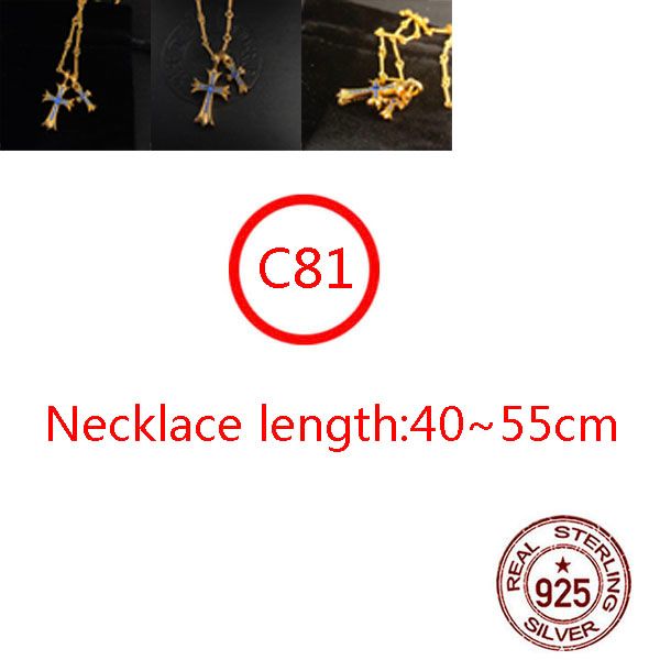 

c81 s925 sterling silver necklace personalized fashion punk hip hop style jewelry gold plated chain set with blue diamond cross flower lette