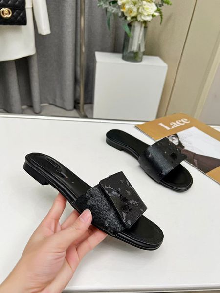 

designer slippers women leather sandals summer flat sandals flip flop crocodile skin slides ladies beach sandal party wedding slipper with b, Black