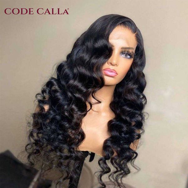 

synthetic wigs 30 inch loose deep wave frontal wig hd transparent lace front human hair wigs for women brazilian remy natural 230227, Black