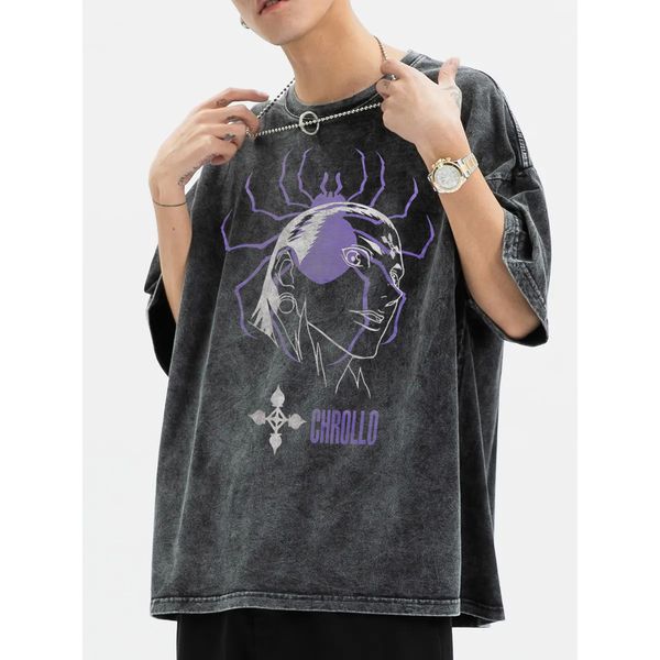 

women s t shirt vintage washed hunter x t shirt for men short sleeve anime manga chrollo phantom troupe harajuku tee gift idea 230403, White