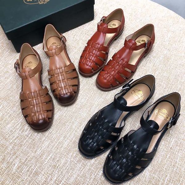 

leather hollowed out sandals neutral sandals flat leather braid factory style strap box, Black