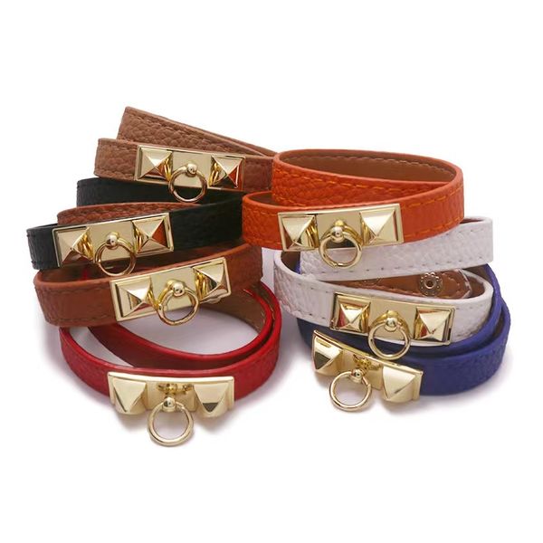 

2023 brand luxury round ring leather bracelet men's and women's personality charm bracelet punk fashion designer bracelet, Golden;silver