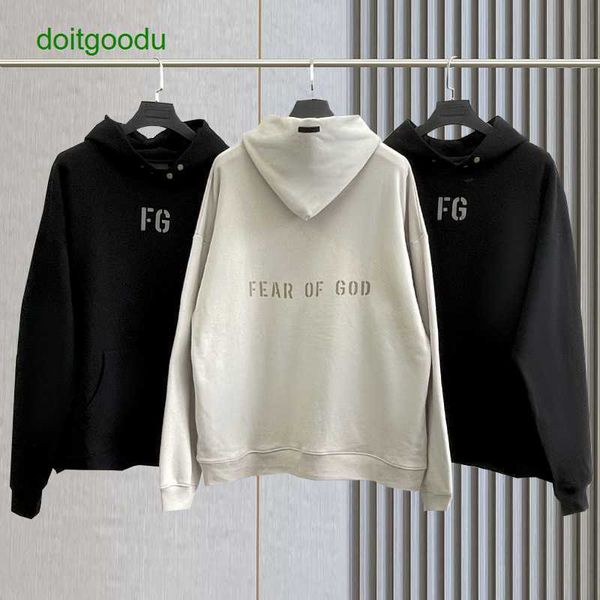 

fosg flocking rich fg high street plush hoodie fear god couple sweater men and women men's hoodies, Black