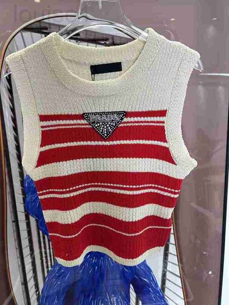 

women's tanks & camis designer 23 summer new fashion classic triangle diamond decoration slim fit contrast stripe knitted tank rad9, White