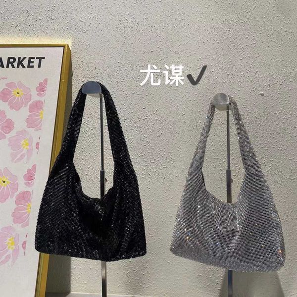 

shiny manual diamond inlaid shopping bag dinner large capacity tote bag armpit portable shoulder bag woman 230401