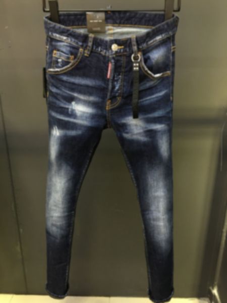 

men's jeans fall men's denim pants d2 washed dark blue ultra thin fit socks 230403