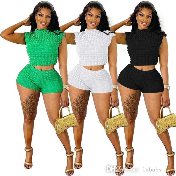 

womens tracksuits designer two piece set 2023 spring summer fashion popcorn new bubble solid color short sleeve shorts sports suit outfits, Gray