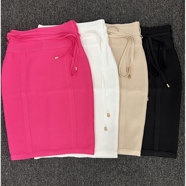 

skirts 4 colors bandage skirt women elegant high waist laced up bodycon elastic pencil skirts formal office business party wear 230403, Black