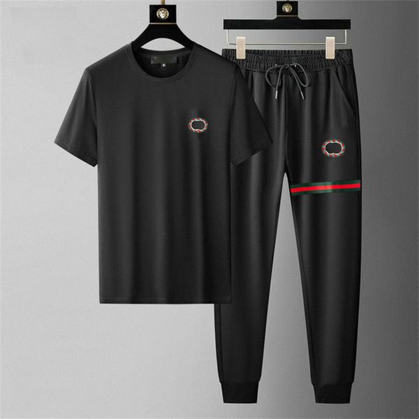 

summer mens sportswear suit tshirt pants casual fashion designer sportswear mens pants jogging breathable tracksuit tshirt short sleeve pant, Gray