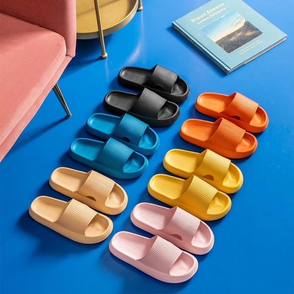 

slippers slippers for women men's summer indoor beach slippers eva high soled sandals soft trendy slippers non slip home slippers large, Black