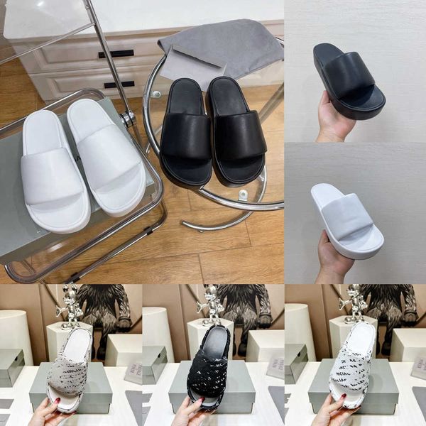 

2023 slippers mens womens chunky slides pu knitted fabric letter sandals rubber platform 5cm designer flat sole slipper paris pool slide san, Black