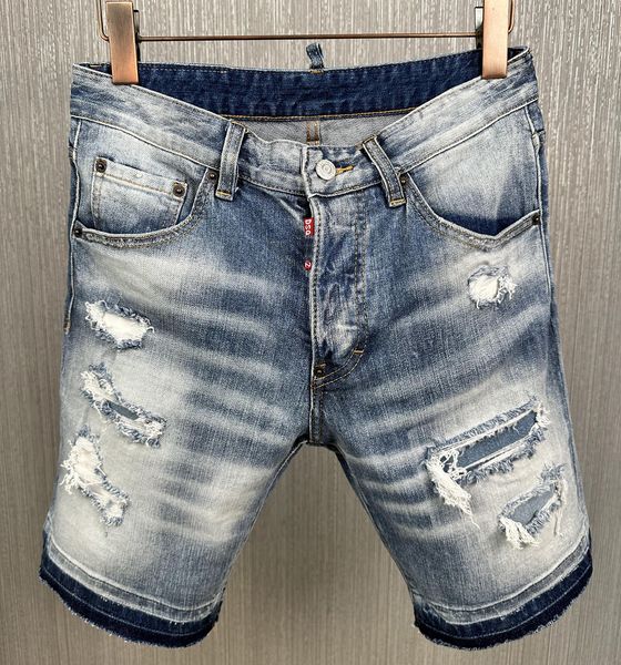 

dsq2 men's jeans short luxury designerjeans skinny ripped cool guy causal hole denim fashion brand fit jeans washed short pant, Blue