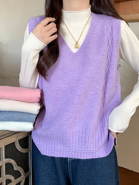 

women's vests etolin vintage knitted sweater tank women's v-neck fashion sweater drawn solid sleeveless 230403, Black;white