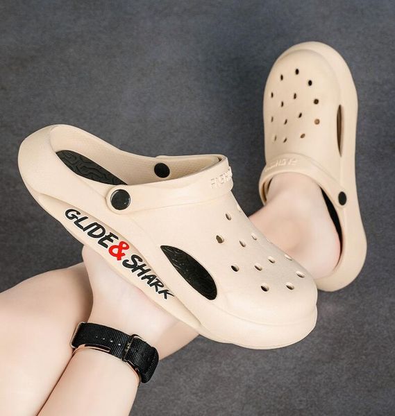 

beach hole dual-use sandals summer slippers outside wear trend non-slip flip-flops, Black