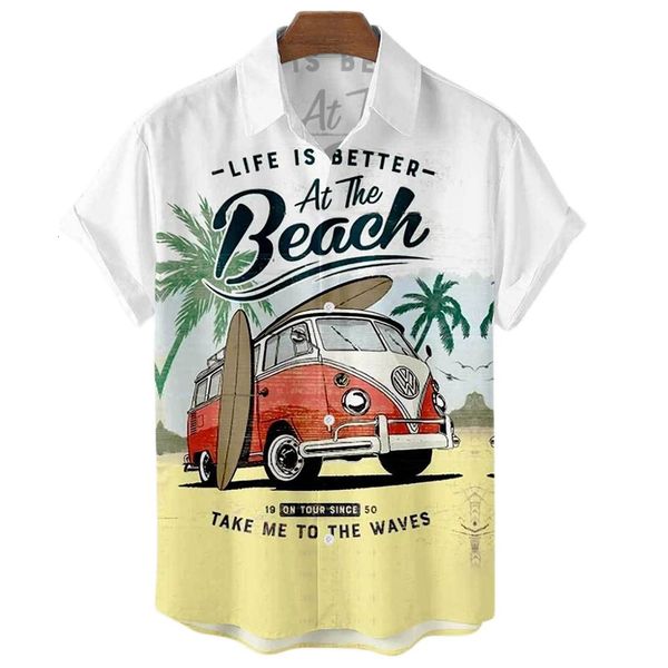 

men's casual shirts summer men's hawaiian shirts vintage 3d car print loose casual shirts men beach aloha shirt fashion clothing r, White;black