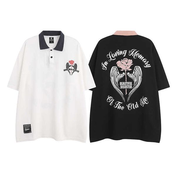 

american short sleeve shirt men's fashion summer 2023 new versatile letter print student t-shirt, Black;white