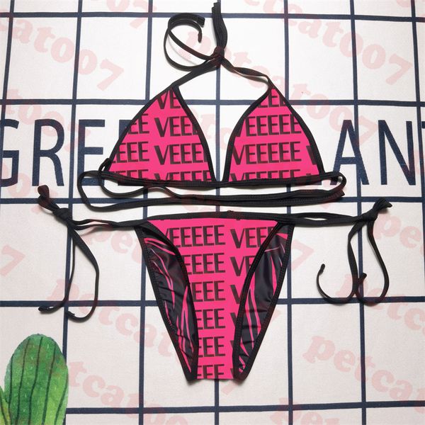 

fashion womens bikini full letter printed swimwear latest pink swimsuit double side bathing suit