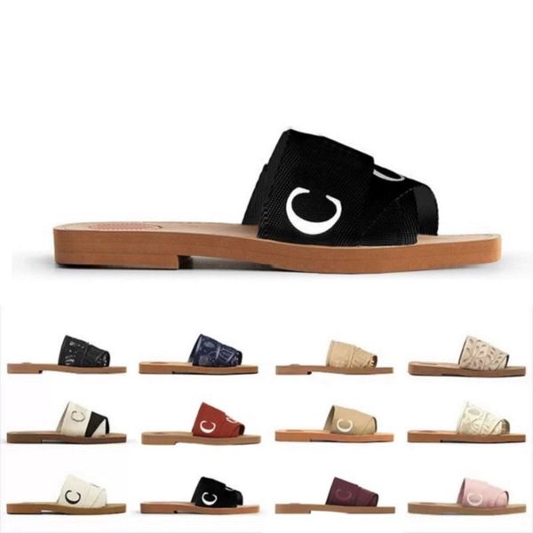 

woody women luxury designer lettering sandals slides summer canvas rubber slippers white black soft pink sail womens mules flat slide fashio