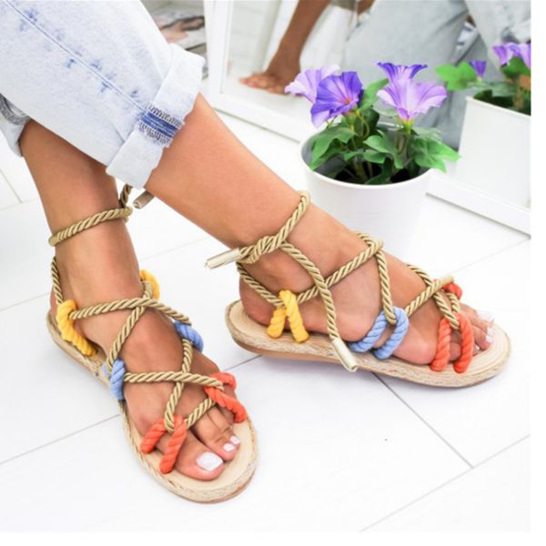 

sandals comfortable woman rope sandals shoes casual braided with traditional creativity fashion flats sandal women summer beach shoes 230403, Black