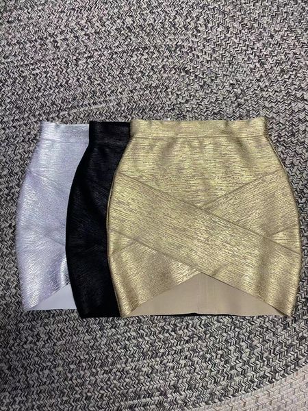 

skirts gold silver black foil color women bandage bodycon mini skirt nightclub party celebrate wear skirts 230403