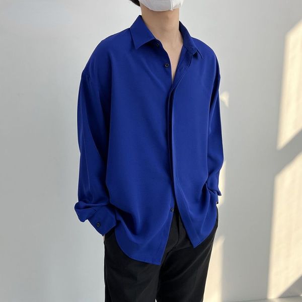 

men's casual shirts advanced design klein blue for long sleeve summer thin loose ice silk shirt fashion clothing trends 230403, White;black