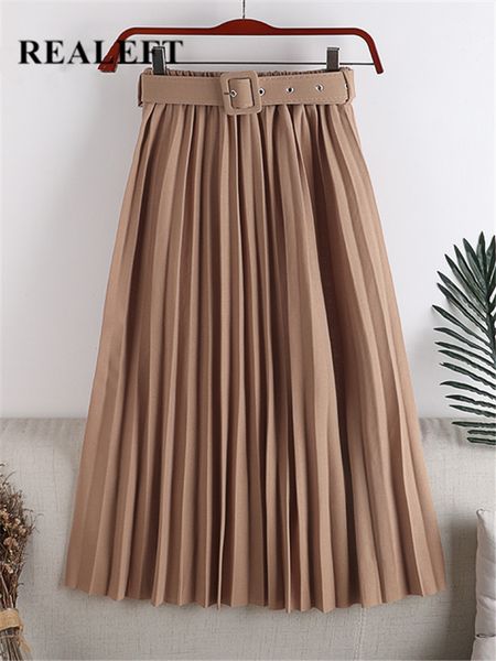 

skirts realeft high waist pleated women's ski belt spring/summer minimalist elegant office women's metre length ski saia 230403, Black