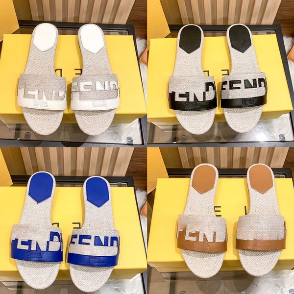 

luxury designer sandals canvas leather fd women platform sandal leather ladies sandals summer flat shoes fashion beach slippers letter drag, Black