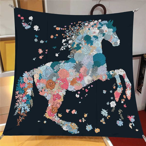 

sarongs 2023 new 90cm fashion horse twill silk scarf shawl square womenhijab luxury bandana neckerchief head beach cover ups scarves p230323, Blue;gray