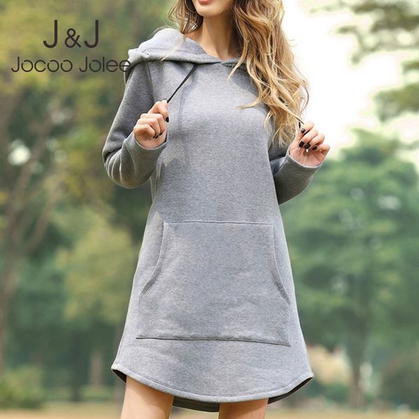

casual dresses jocoo jolee women fashion hoodies dress spring solid big pocket sweatshirt korean pop hoody long oversized pullover 230403, Black;gray