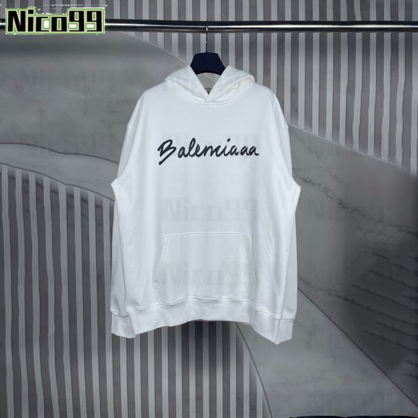 

Art BA letter label printing pattern drop shoulder cotton loose large size versatile men and women fall and winter fashion casual hoodie, White