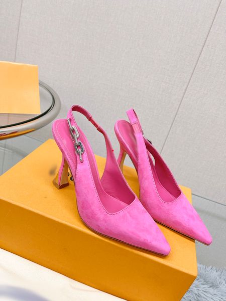 

2023 fashion dress shoes buckle shoes high heels pumps ladies wedding shoes black heels shoe metal v tacones pointed toe stilettos -067
