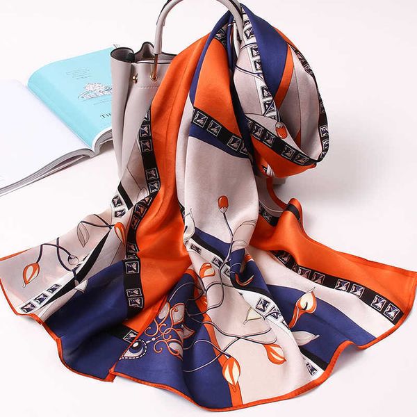 

sarongs % silk long scarf women hangzhou natural silk scarves shawl wraps bufanda headscarf foulard femme print silk neck scarf p230323, Blue;gray